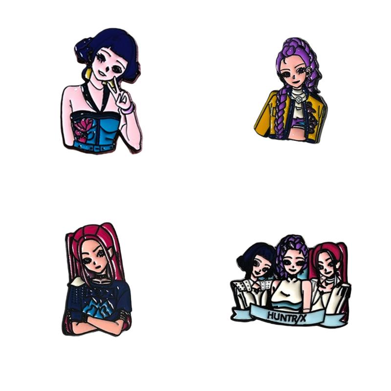 1/4Pcs Kpop Demon Hunter Character Enamel Brooch Cartoon Anime Lapel Pins Backpack Clothing Accessories  Jewelry Gift