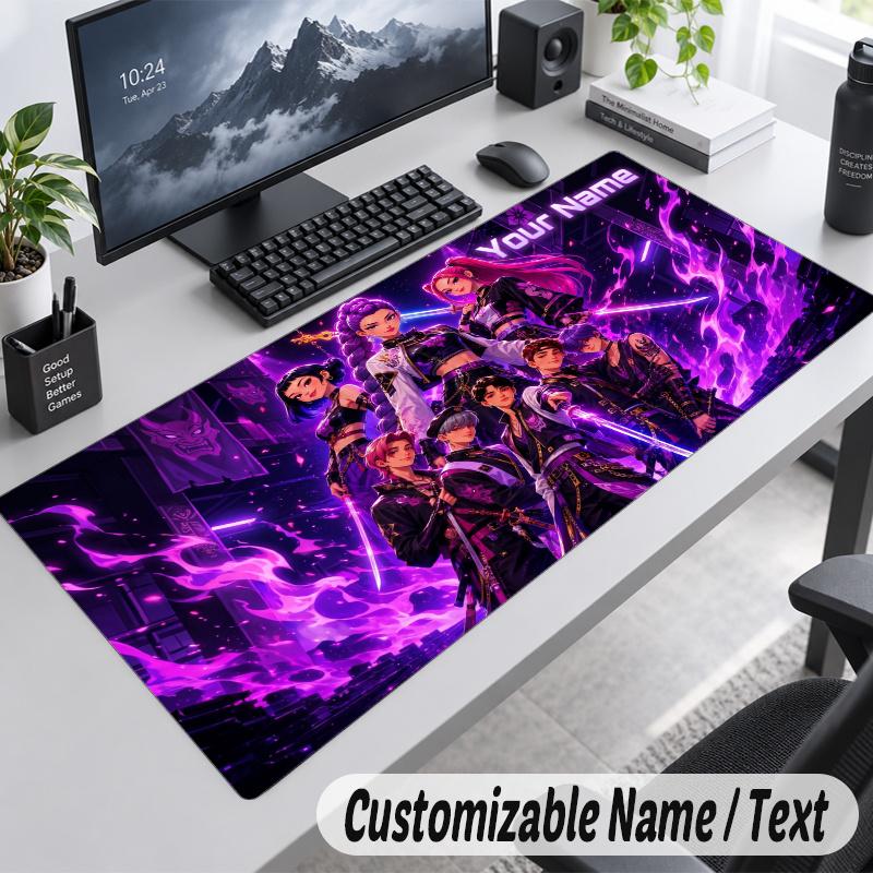 KPop Demon Hunters Personalized Large Mouse Pad Custom Name Text Extended Desk Mat Gaming Mousepad