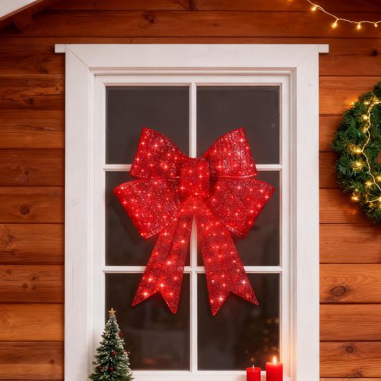 Светодиодное рождественское украшение в виде банта, уличное праздничное украшение для двора с красными огнями, управляемые таймером праздничные гирлянды-банты