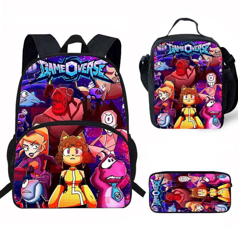 Kids School Backpack Set With Lunch Bag Pencil Case - Cartoon Print Lightweight Ergonomic Design Grade 1-2 Students