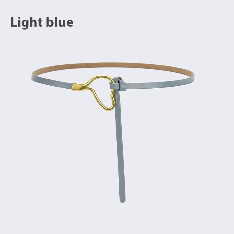 Женский кожаный ремень с узлом и украшением под рубашку, простой и универсальный тонкий ремень из чистой коровьей кожи