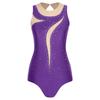 Womens Gymnastics Leotard Sleeveless Back Hollow Out Mesh Patchwork Rhinestone Bodysuit One-piece Dancewear