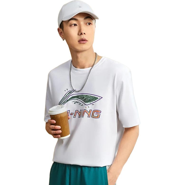 Li-Ning Спортивная футболка с круглым вырезом и принтом логотипа граффити, мужская, топы, белая AHSS879-4