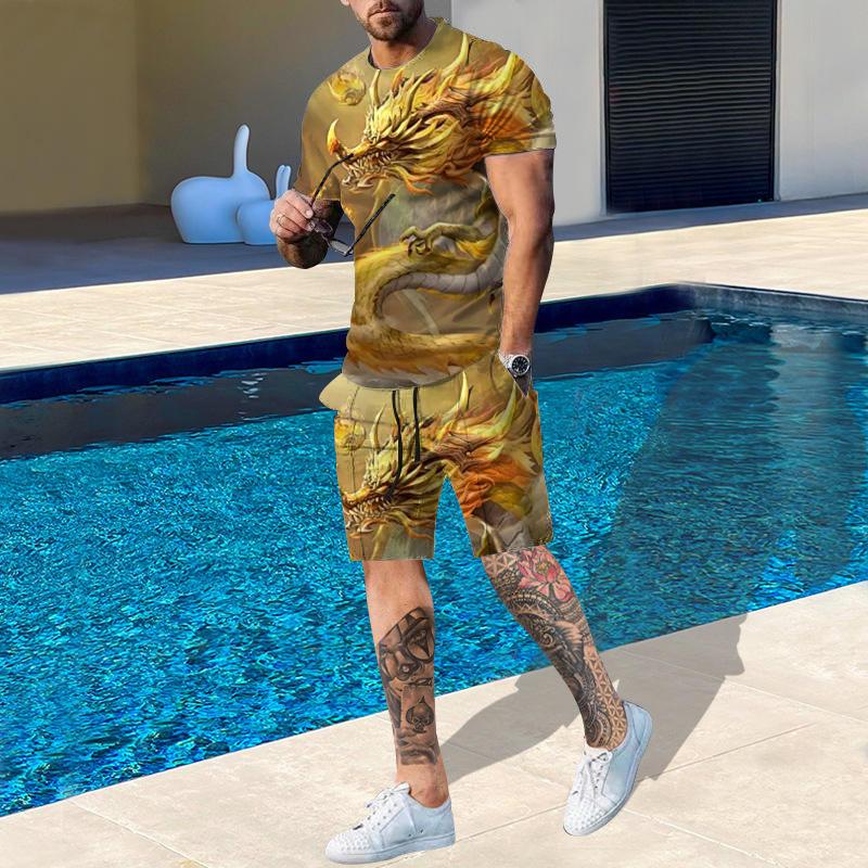 Модная мужская спортивная одежда с принтом 3D-дракона, повседневная дышащая освежающая футболка