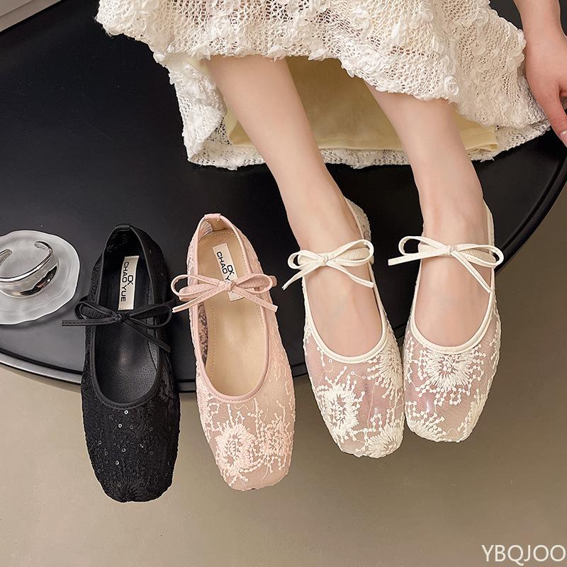 Модная универсальная летняя новинка, элегантные туфли-лодочки с квадратным носком и бантом, женские легкие дышащие удобные сетчатые туфли