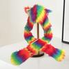 Women Hat Rainbow Color Imitation Fur 3 In 1 Hat Scarf Gloves Winter Warm Hat Home Outdoor Work Street Wear