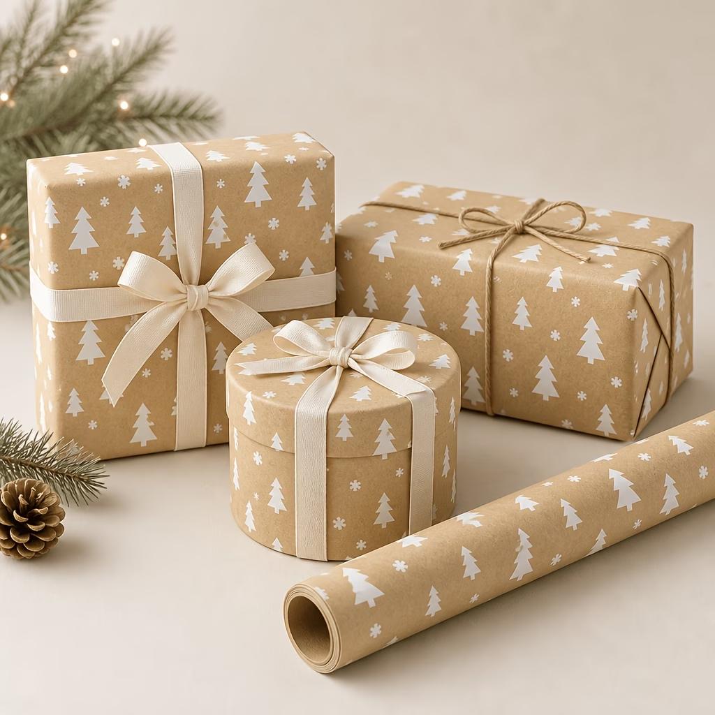 Large Size Vintage Christmas Gift Wrapping Paper Roll Christmas Tree Thickened Kraft Paper for Gift Wrapping, Christmas Party, Gift Boxes
