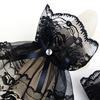 Women Black Lace Wrist Cuffs Bracelets Wedding Rhinestone Bow Fingerless Gloves KTY