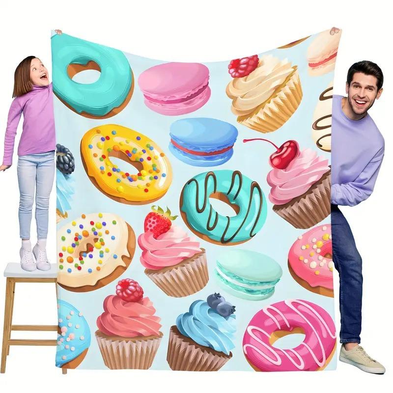 Donut Delight Printed Blanket for Sofa Bed Travel Camping Living Room Office Conditioning Blanket for All Seasons Gifts