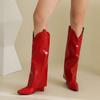 Лакированная кожа, белые сапоги до колена, женские, на танкетке, на каблуке, без застежек, черные, красные, длинные сапоги, брюки, дизайнерские туфли, большой размер 45