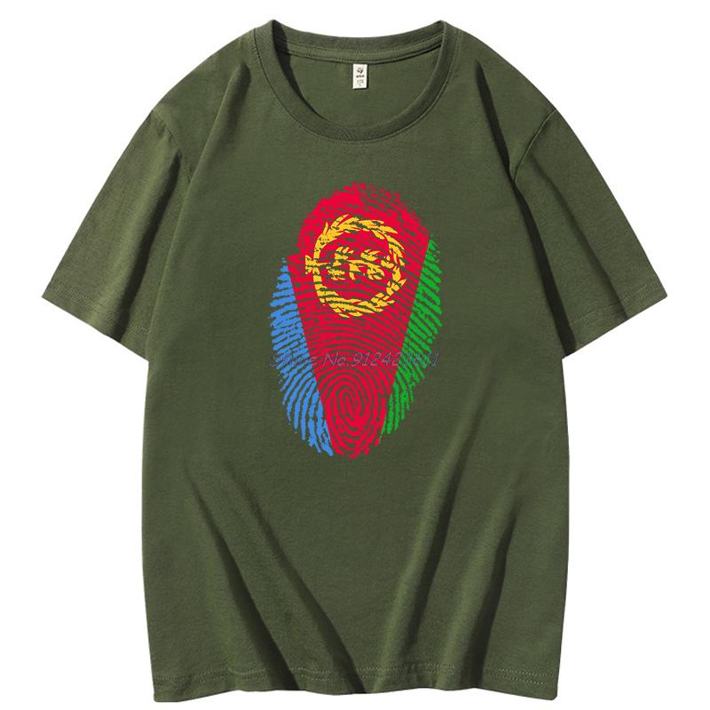 Classic T Shirt For Men Eritrea Flag Fingerprint Drawing Graphic T Shirts Cotton Short Sleeve Tshirt Harajuku Mens Clothing