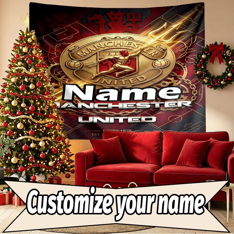 Custom Name Personalized Manchester United Print Tapestry, Wall Art Decor, Bedroom, Dorm, Apartment, LivingRoom, Party Backdrop, Gift for Birthday