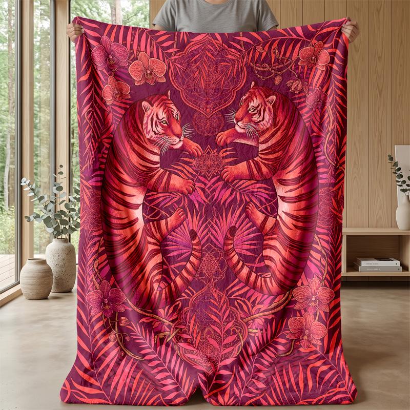 Tiger Reflection Sunset Theme blanket Lightweight Warm Flannel Blanket Decorative Throw Blanket for Home Decoration