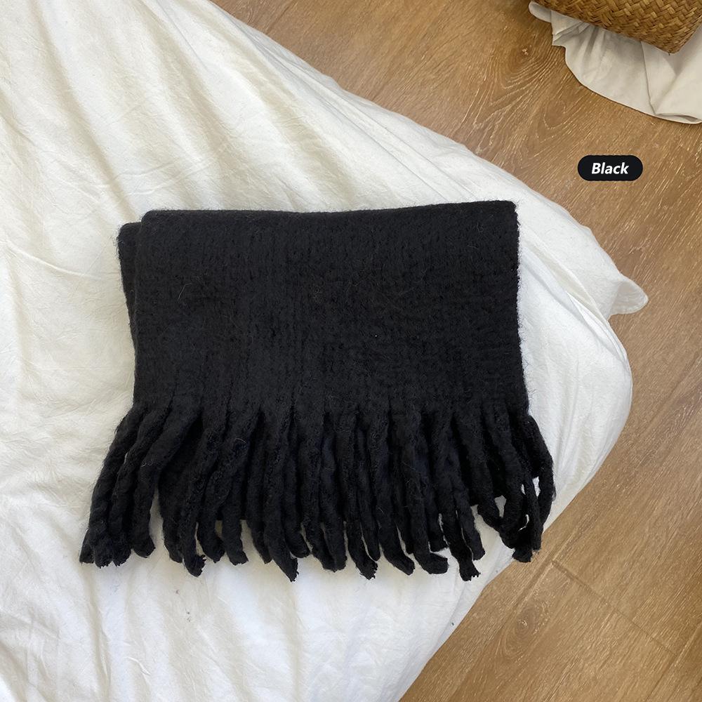 New Christmas Red Scarf Women's Winter Warm Thickened Versatile Solid Color Knitted Fringed Scarf Shawl Student
