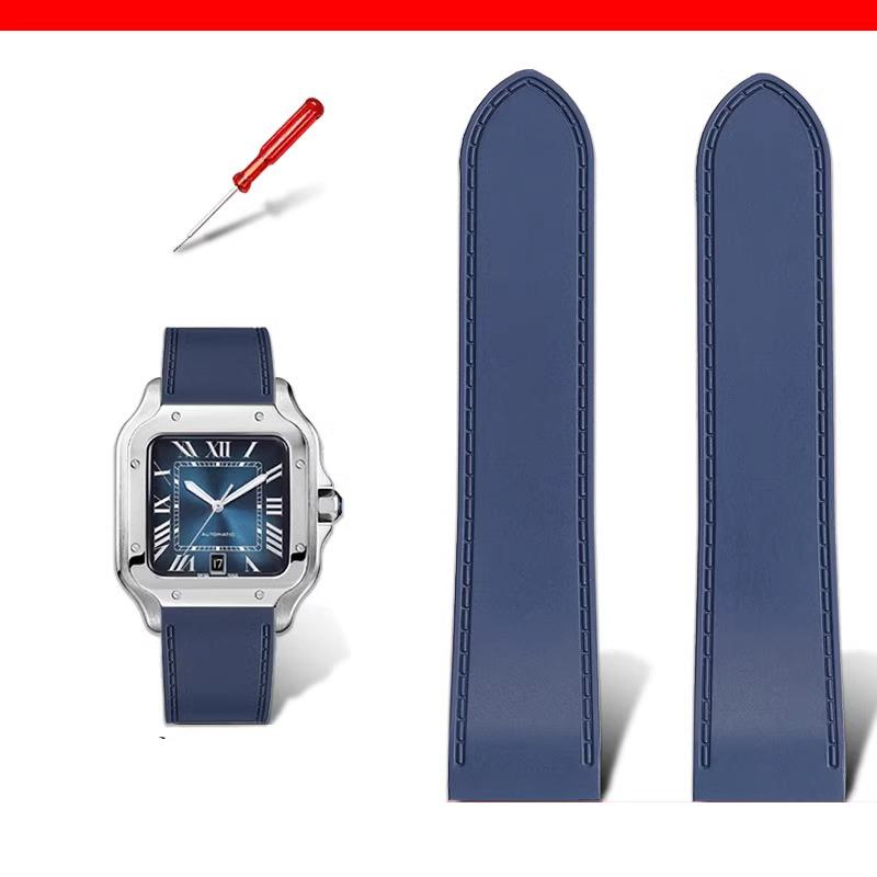 23 мм 25 м Для Cartier santos100 Santos силиконовый каучуковый ремешок для часов santos 100 Металлическая пряжка ремешок для часов мужской Черный синий мягкий браслет