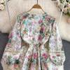 Women Print Embroidery Flower Hollow Out Chic Boho Beach Dress V-neck Puff Sleeve Mini Short Holiday Seaside Dresses