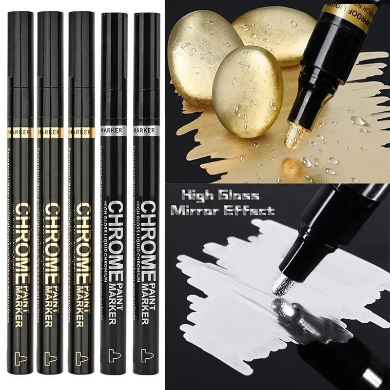 5/1 шт., хромированная ручка-маркер, зеркало, водонепроницаемая краска для ремонта камня, керамики, стекла, металла, золота/серебра, наконечник 2 мм