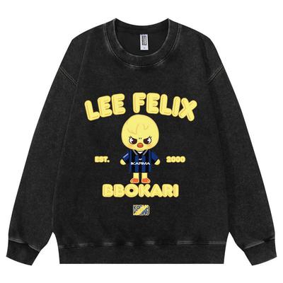 Взрослые Женщины Мужчины Корейские ПОП-звезды Доминируют Мультяшное Животное Медведь Волк Феликс Принт Толстовка с Длинными Рукавами