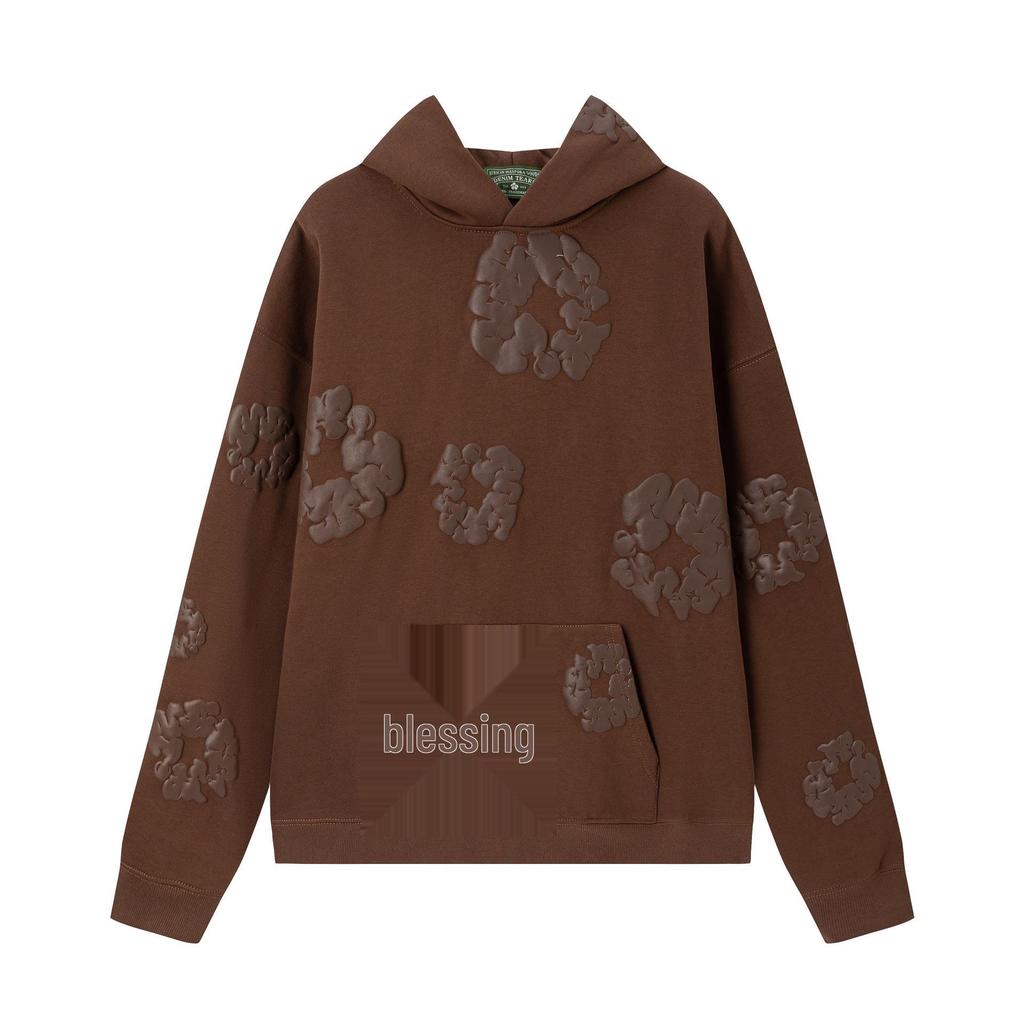 Унисекс Хлопковый Комплект: Худи и Штаны с Цветочным Принтом 'Пузырьки' на Осень/Зиму 2025 - Европейский и Американский Стиль