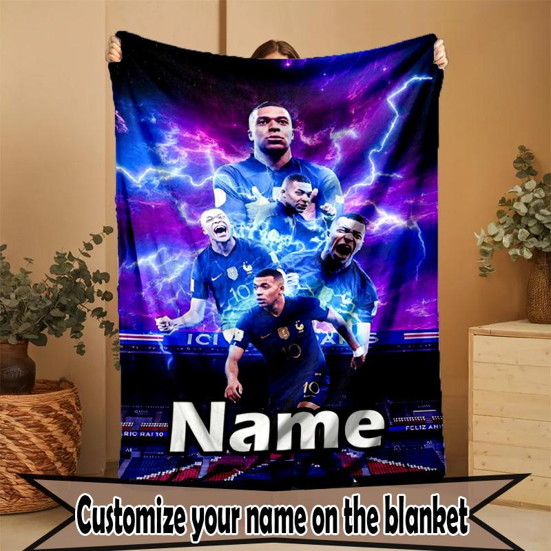 Custom Name Personalized Kylian Mbappe Print Blanket, Home Decor, Bedroom, Sofa, Camping, Couch, Gifts for Birthday ChristmasEnthusiasts