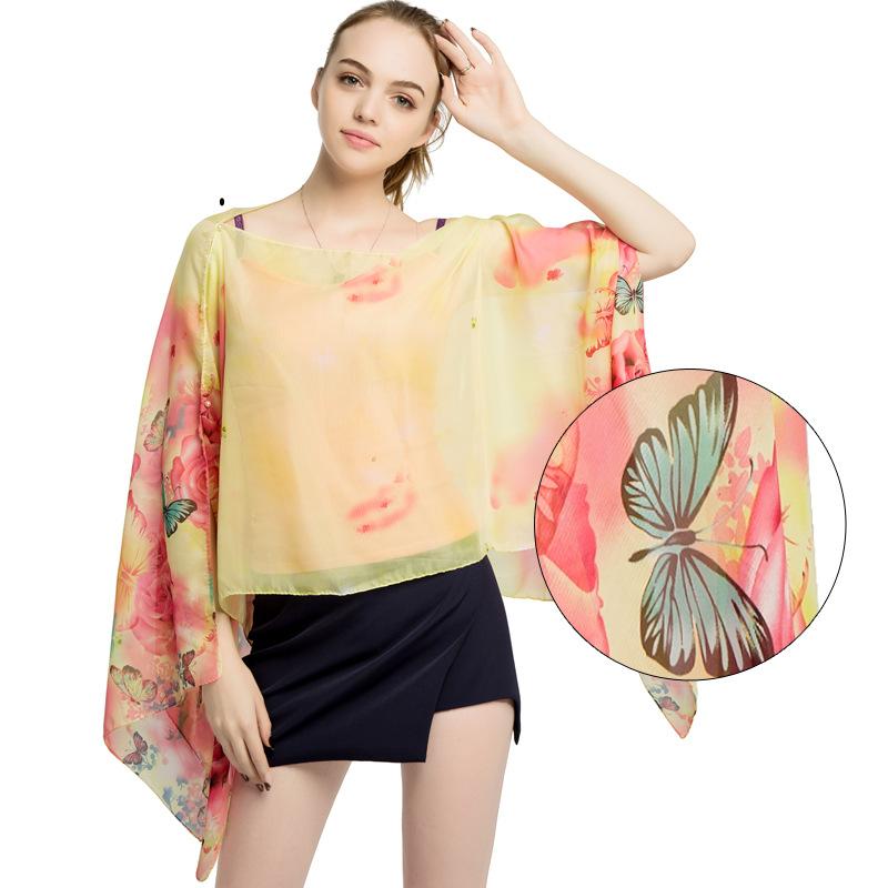 Printed Chiffon Scarf Multifunctional Beach Scarf Cycling Sun Shading and Sun Protection Shawl