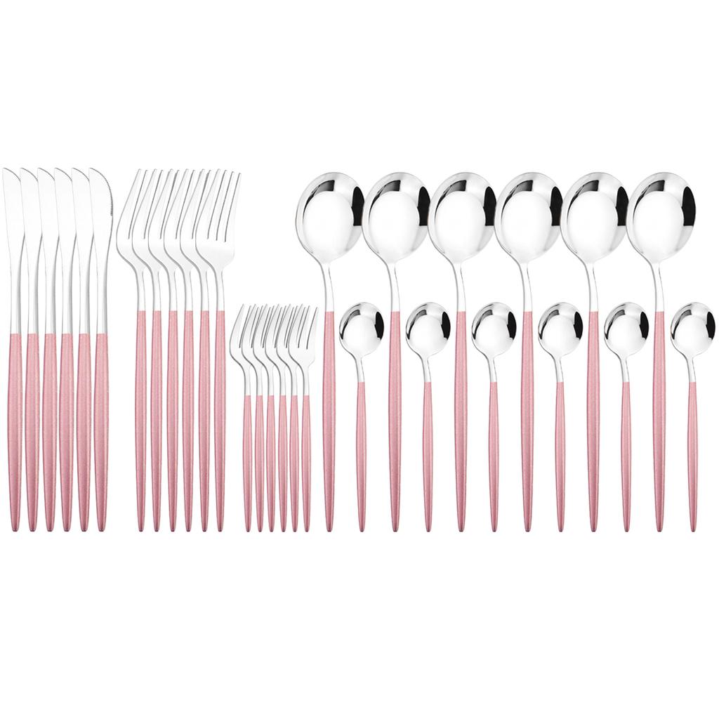 30Pcs Red Gold Dinnerware Set Western Stainless Steel Cutlery Knife Cake Forks Tea Spoon Flatware Silverware Kitchen Tableware