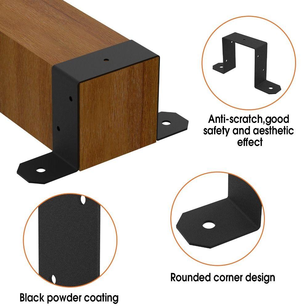 4pcs Heavy Duty Strap Post Ties Black U-Shaped Design Fence Post Brackets Corrosion Resistant Sturdy Construction