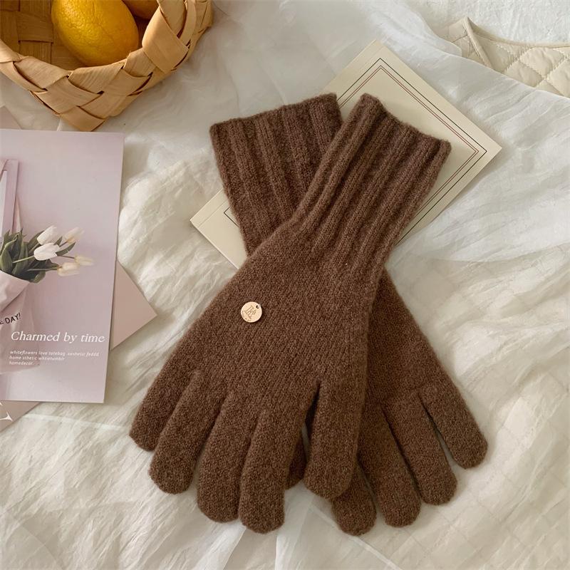 Новогодние красные вязаные шерстяные перчатки для женщин зимние в корейском стиле без пальцев с сенсорным экраном студенческие парные для сохранения тепла