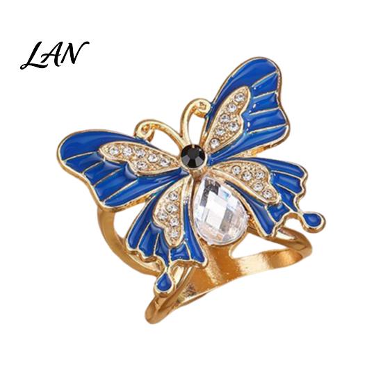 Rhinestone Scarf Ring Enamel Butterfly Ring, Sparkling Slide Shape Clip Retro Elegant Wrap Holder for Women Neckerchiefs Scarves Shirts Vintage Style