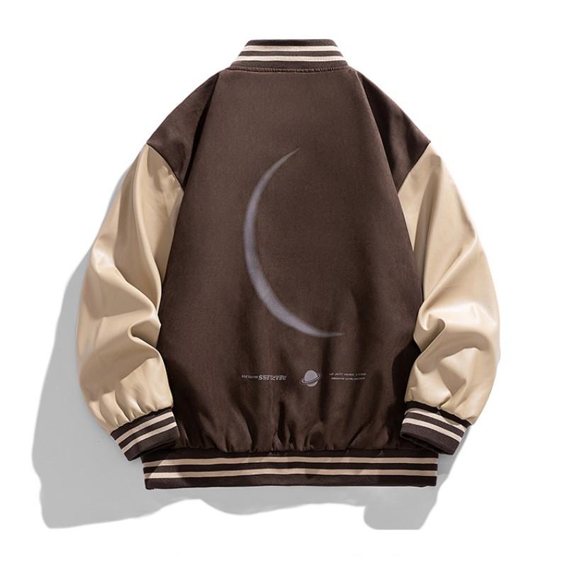 Men's Fashion Brand Patchwork Leather Jacket New Embroidered American Baseball Suit Boom Street Handsome Fashion Jacket