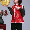 Женский зимний жилет в китайском новогоднем стиле с воротником-стойкой и защитой шеи без рукавов, однобортный с принтом, утолщенный, праздничный, теплый, весенний фестиваль