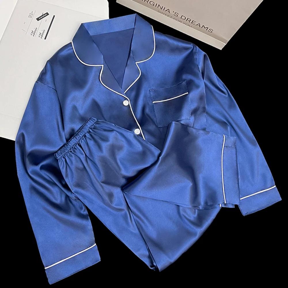 Solid Classic Elegant Fashion European and American Style Women's Homewear Spring Autumn Lounges Female Pajamas