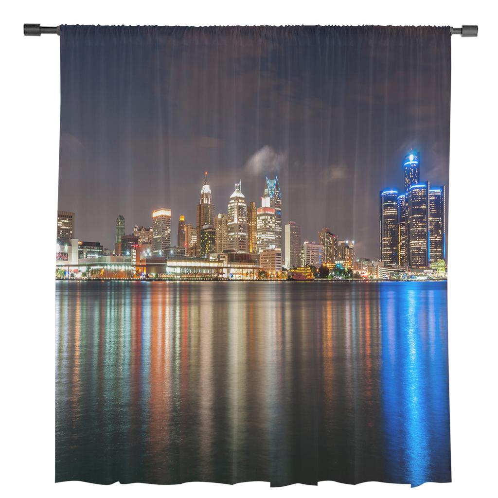 Nightscape Of American Cities Chiffon Sheer Curtains for Living Room Bedroom Home Decoration Window Voile Tulle Curtain Drapes