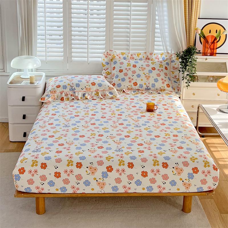 Floral Style Fitted Sheet Pure Cotton Bed Cover Skin-friendly Bed Sheets Couvre Lit Adults Kids Bed Linen (No Pillowcase)