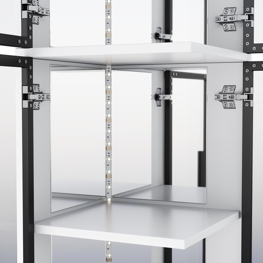 Display Cabinet with Glass 44 × 42 × 164 cm, Mirror Back, Double-Sided Glass, LED Lighting Color Change, Collectibles, Books, Wine & Decoration, White