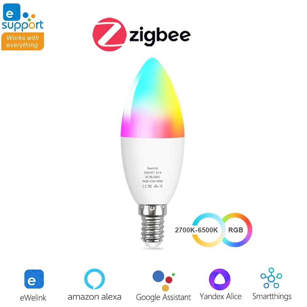 Умная светодиодная лампочка Tuya WiFi Zigbee E14 Лампы-свечи RGB CW Диммируемая светодиодная лампа Для Alexa Google Home Alice Управление приложением eWeLink