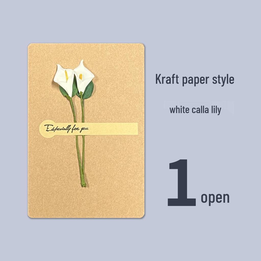 Retro Kraft Paper Greeting Card with Dried Flowers – DIY for Birthdays, Qixi, Teachers, Christmas & More