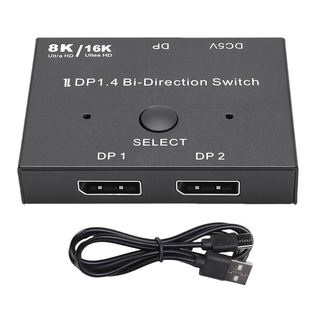 Переключатель DisplayPort 16K 1.4 2 в 1, двунаправленный, 4K 240 Гц, 8K 120 Гц, разветвитель-конвертер для нескольких источников и