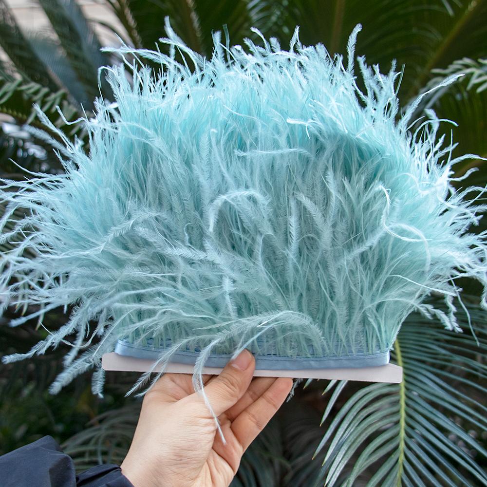 1M Natural Ostrich Feathers Trim White Clothing Sewing Ribbon 8-10cm Feather Fringe for Wedding Party Decoration Crafts Plumes