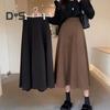 Women Midi Skirt High Waist A-Line Skater Skirt Solid Color Large Hem Commuting Style Office Lady Skirt Workwear