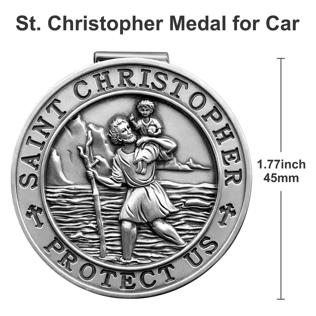 PloreWay Saint Christopher Medal Car Metal Saint Christopher Visor Clip Talisman for Safety Car