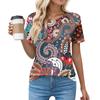 T Shirts For Women Pleated Round Neck Dressy Casual Blouses Printing Short Sleeve Summer Tops Loose Fit