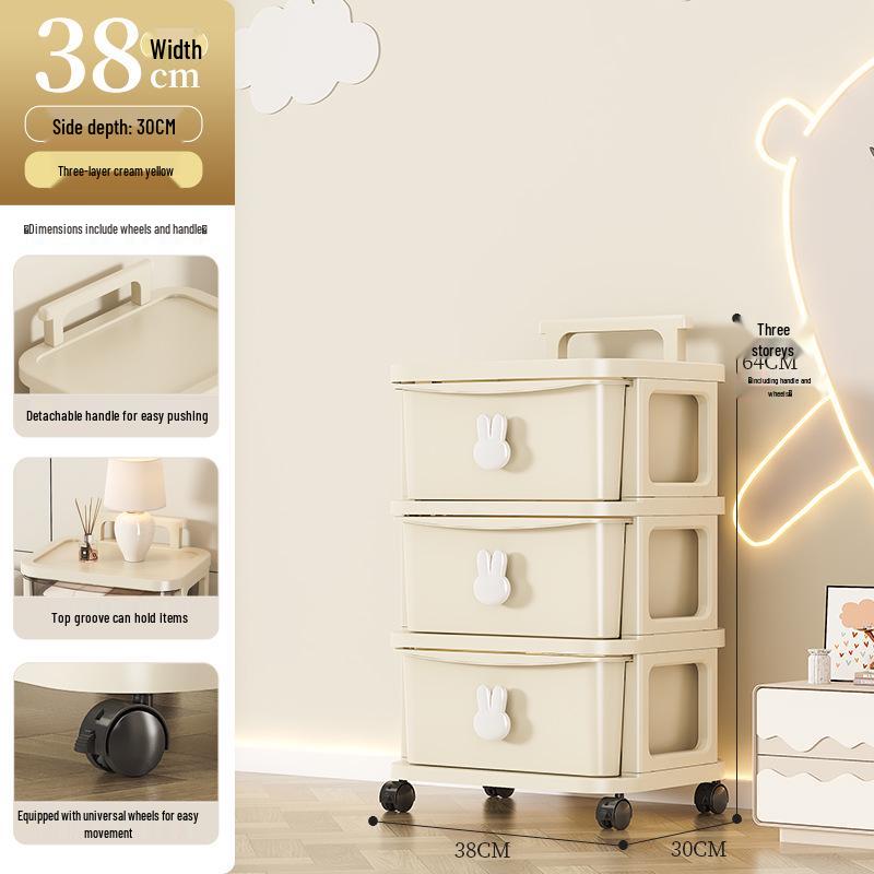Rabbit Trolley: Multi-layer Cart with Wheels and Drawer for Children's Books and Storage