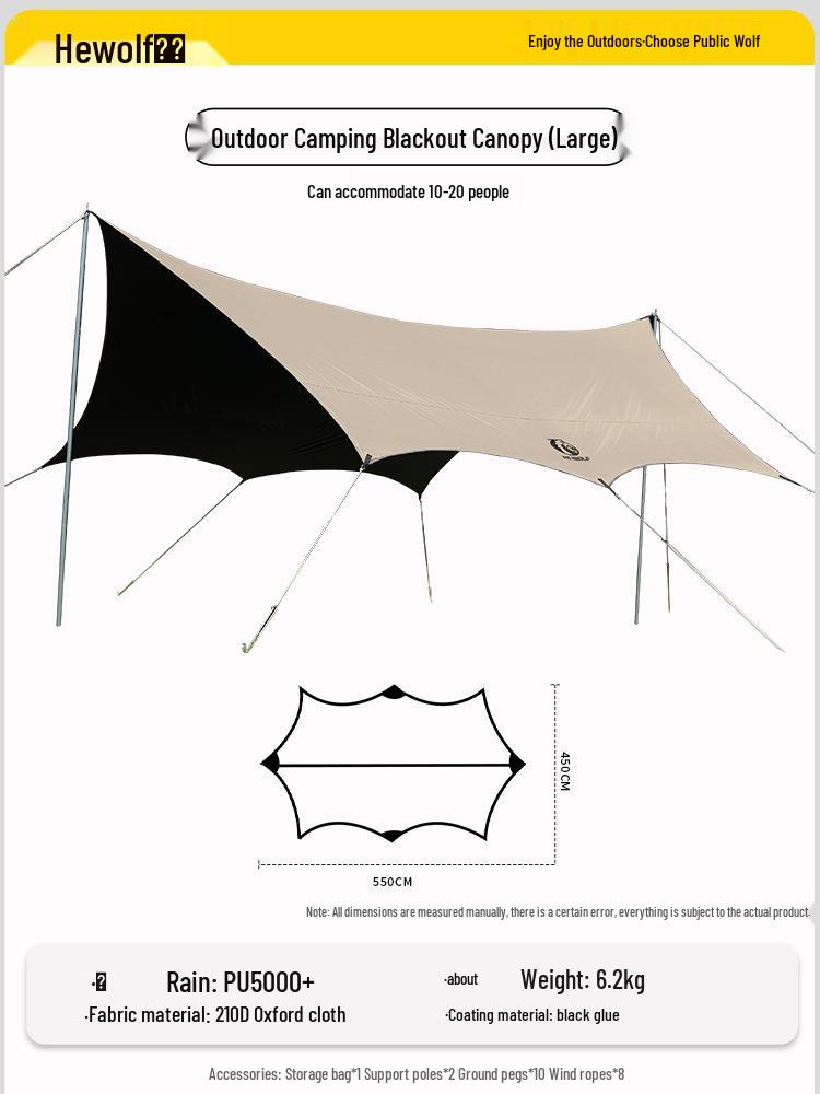 Black Vinyl Outdoor Canopy: Portable, Rainproof, Sun Protective Sunshade for Camping and Beach.