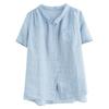 Летняя свободная однотонная рубашка из хлопка и пенькового воротника с коротким рукавом, женская рубашка, топ