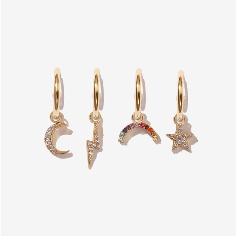 New Arrived Cute Lovely Fashion Women Jewelry Set of 4 Pcs Cz Moon Star Flash Lightning Dangle Earring