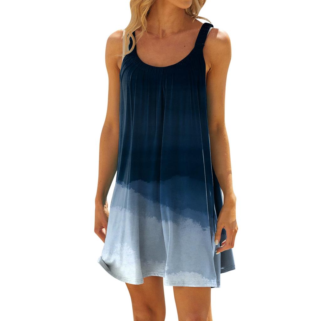 Женское модное летнее пляжное повседневное милое платье на бретельках без рукавов с принтом