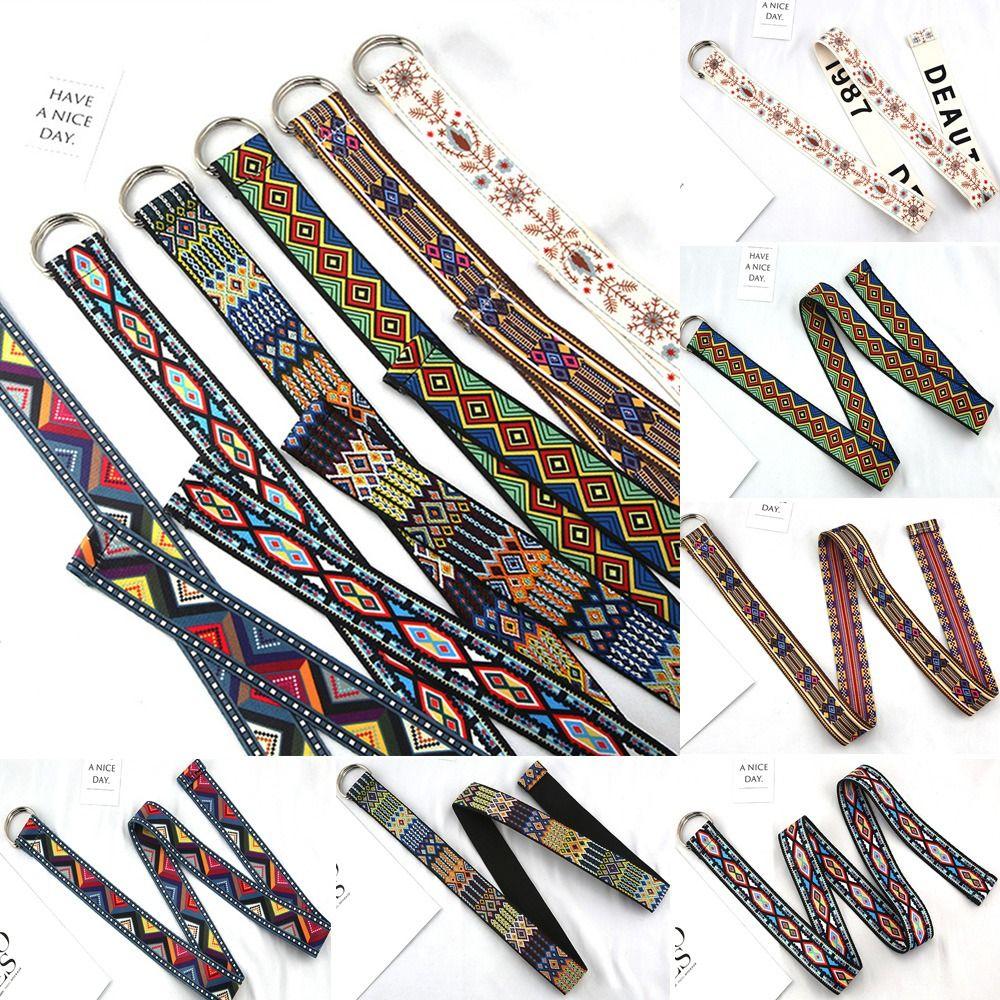 Ethnic Style Trend Weave Waist Band Canvas Strap Nylon Braided Belt Double Ring Buckle Waistband