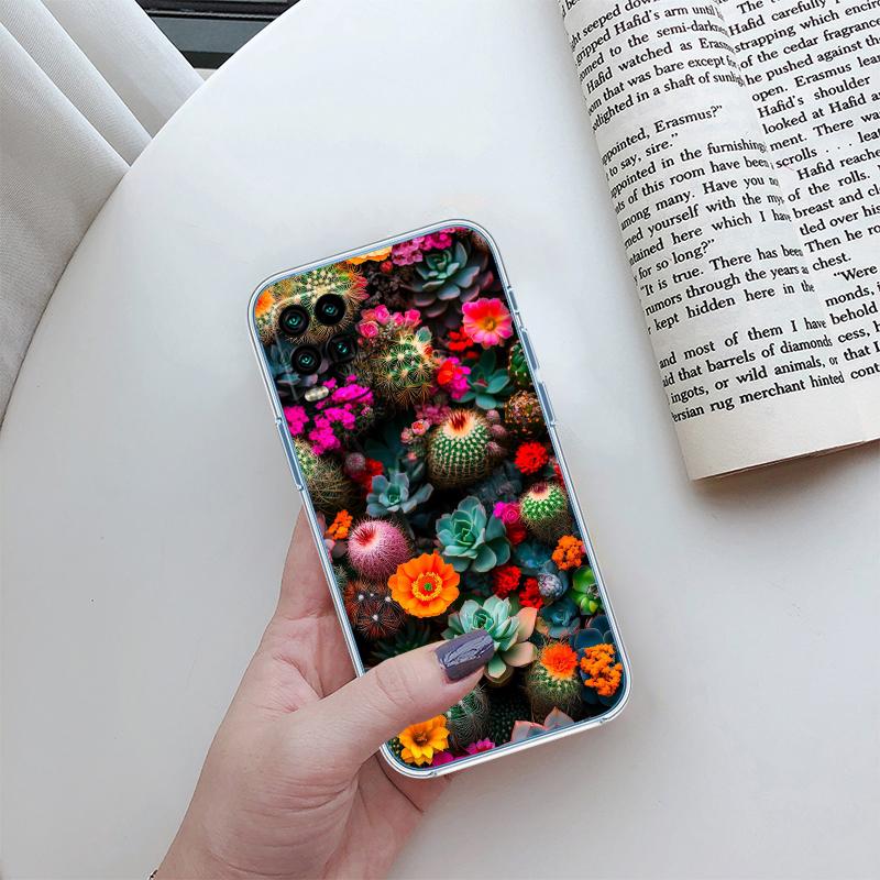 RA33 Watercolour Cacti Succulent Transparent Phone Case for Motorola Moto G7 G8 G9 G84 G85 G73 G24 G15 Z2 Play Power Plus