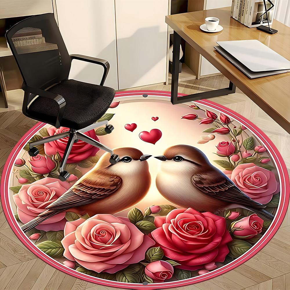 1pc Love Birds Chair Carpet for Office, Soft, Non-Slip Polyester Mat, Office, Entryway, Living Room, Bedroom, yy251207255